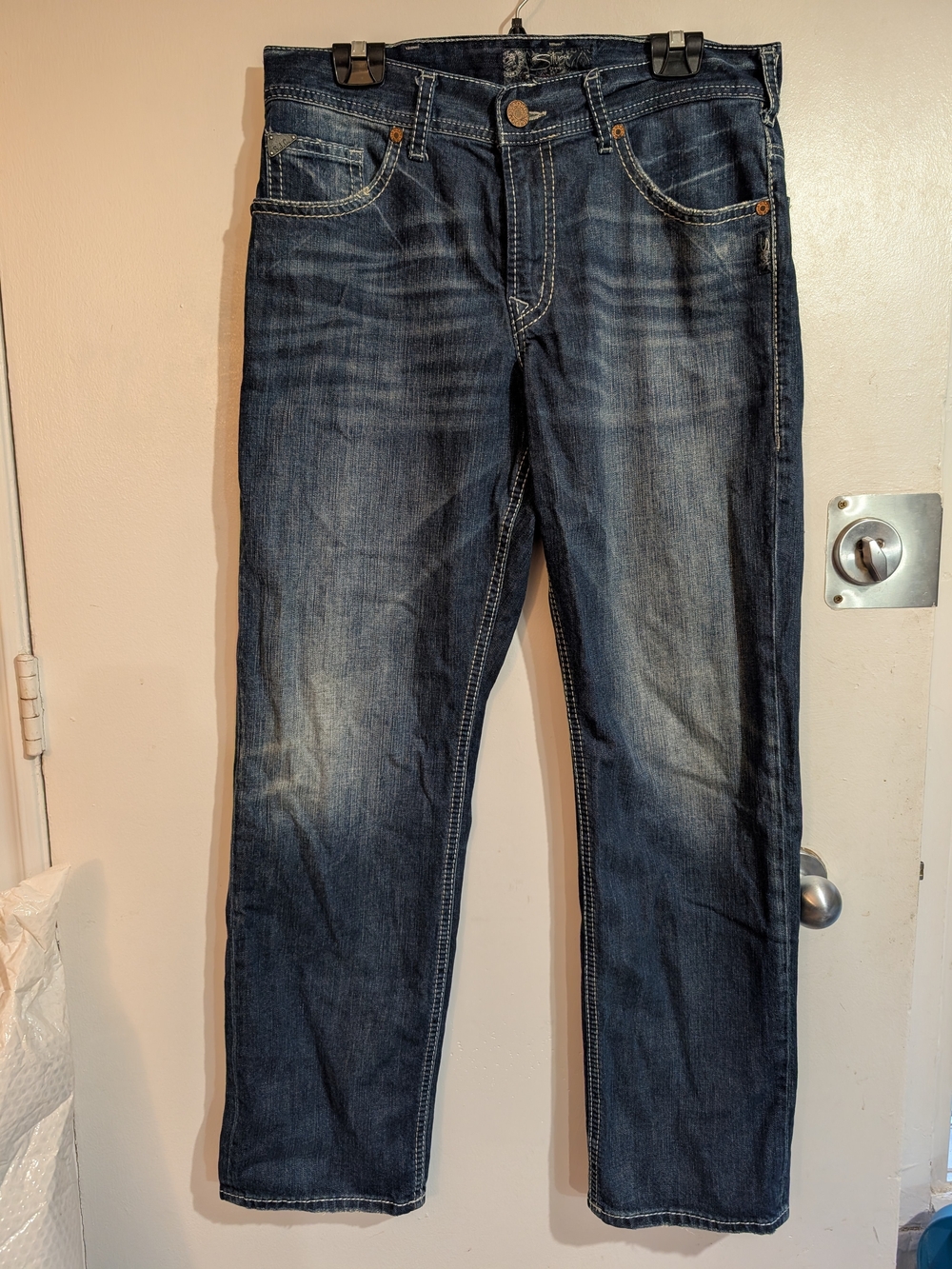 Men's Silver Straight Leg Dark Wash Jeans Sz 34x32